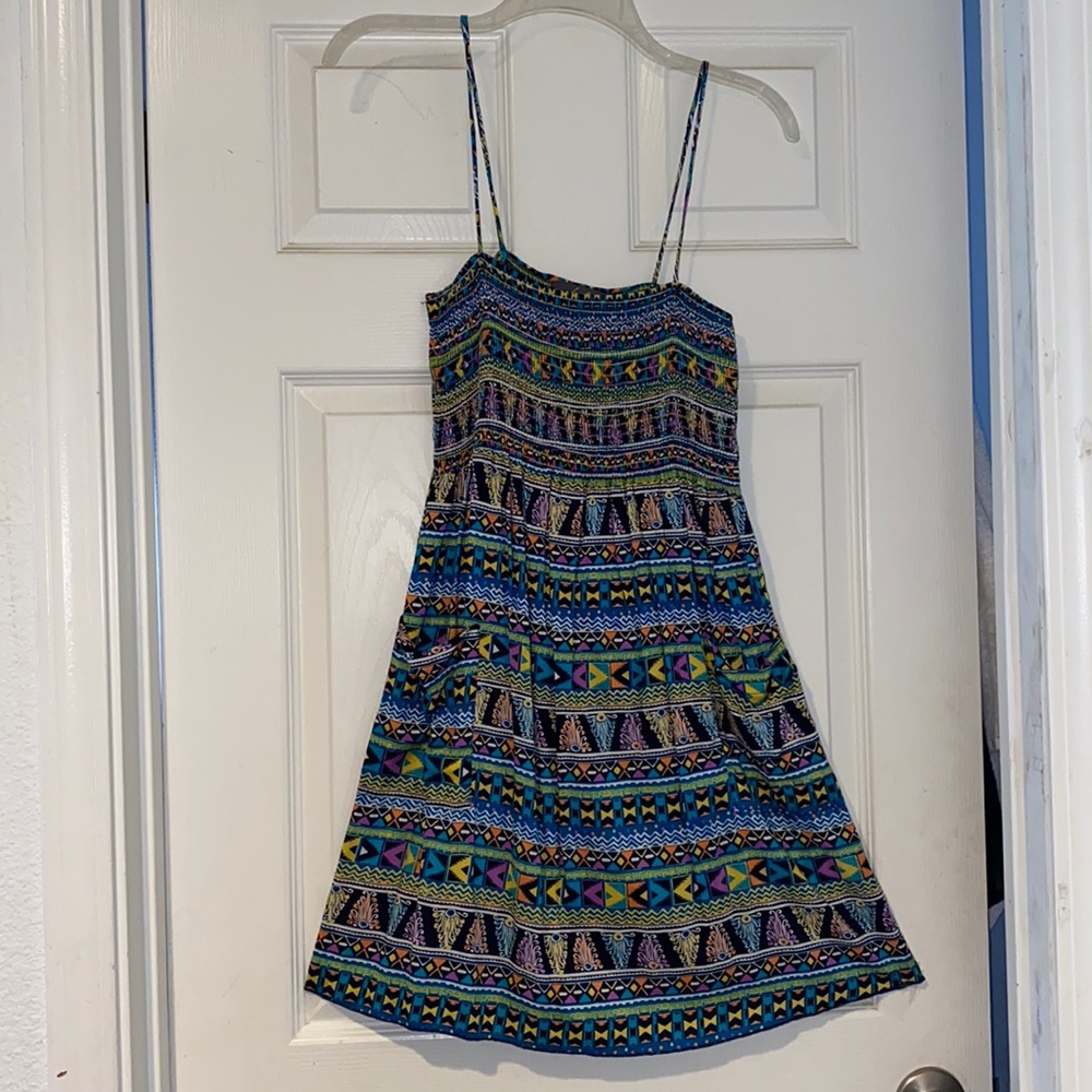 Black dress with multicolor pattern